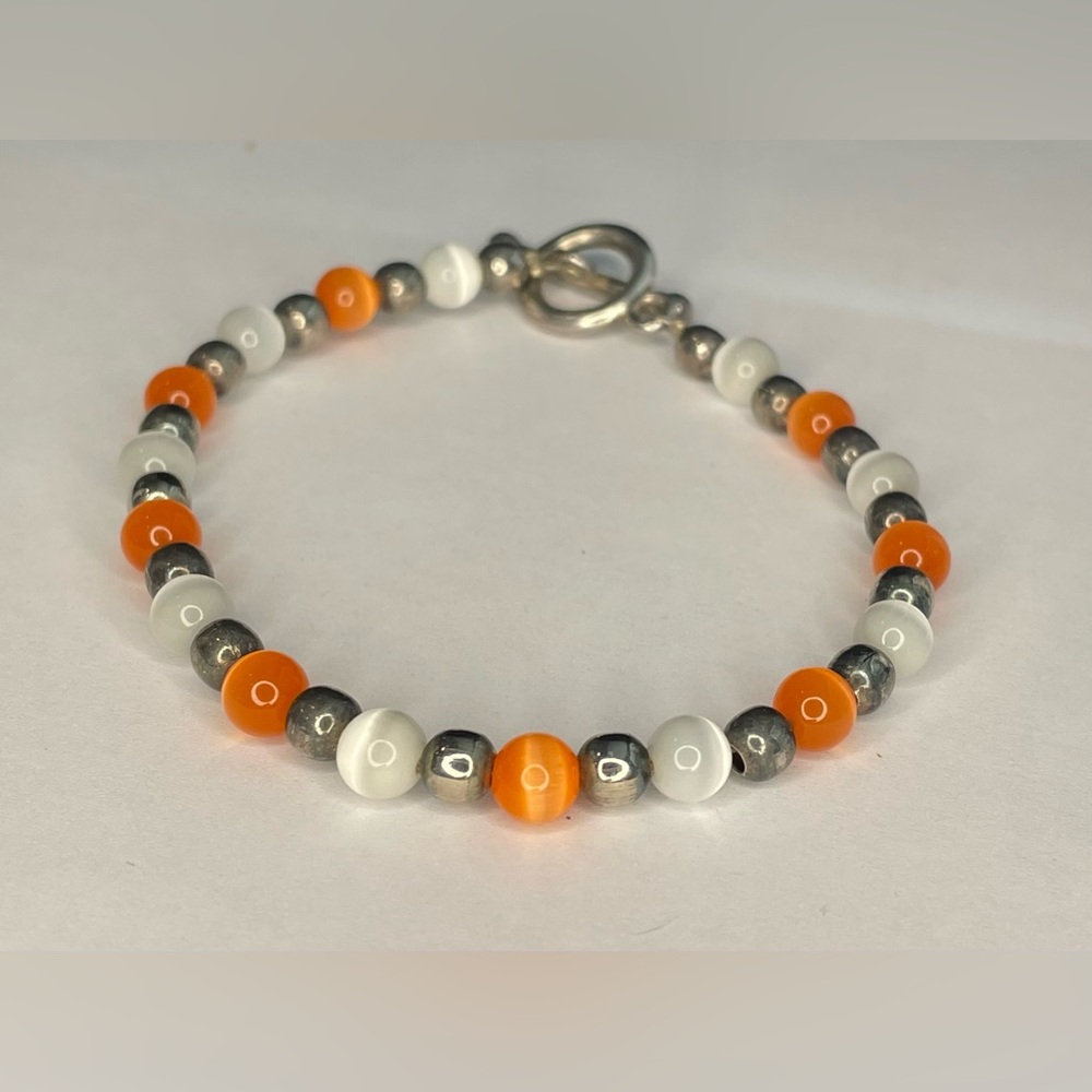 Elegant Orange and Silver Beaded Bracelet